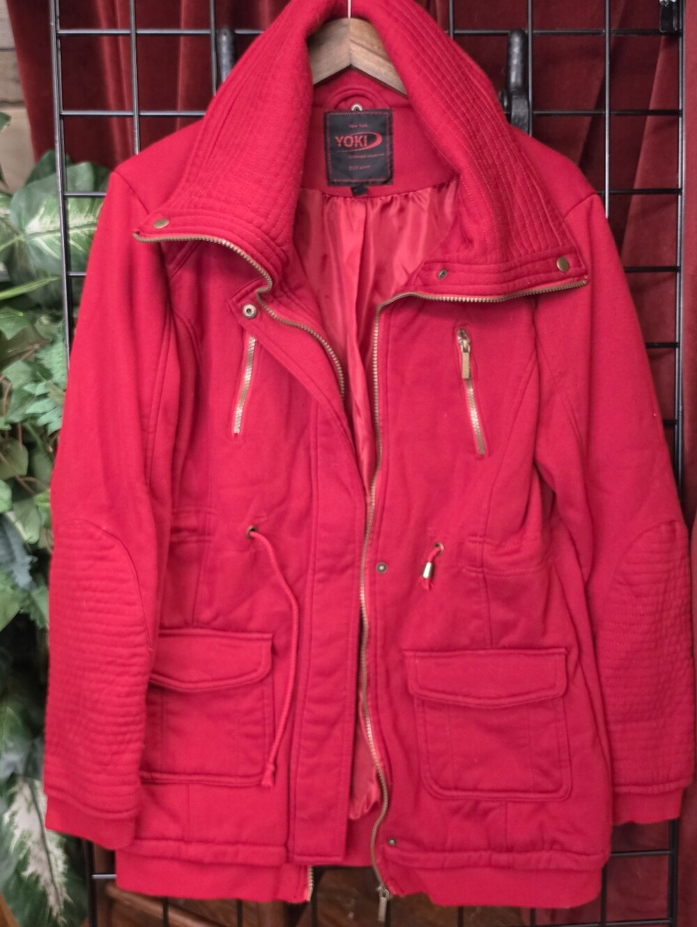 Yoki Red Quilted Utility Bomber Jacket Double Lined Coat 2000s Y2K